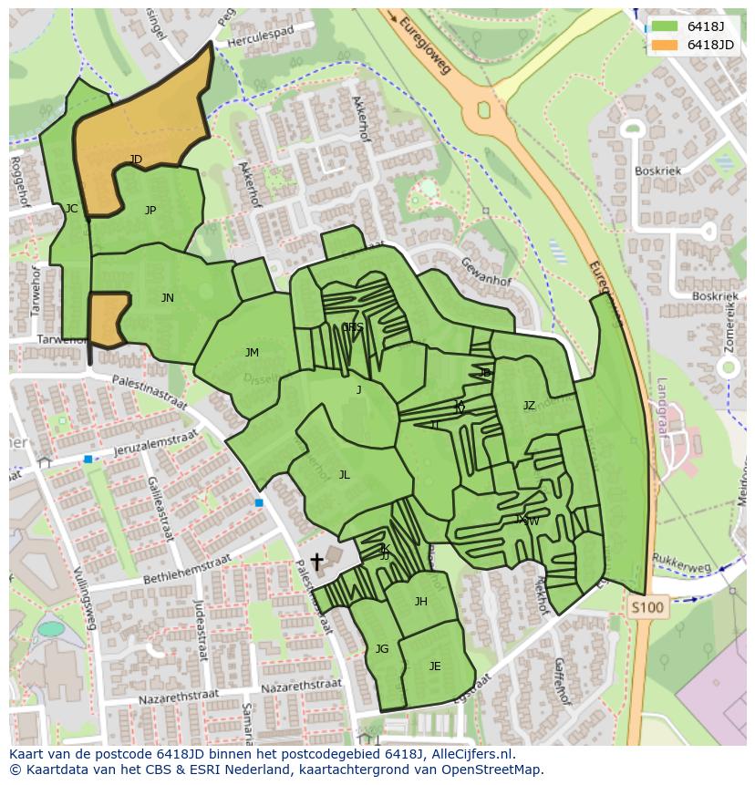 Afbeelding van het postcodegebied 6418 JD op de kaart.