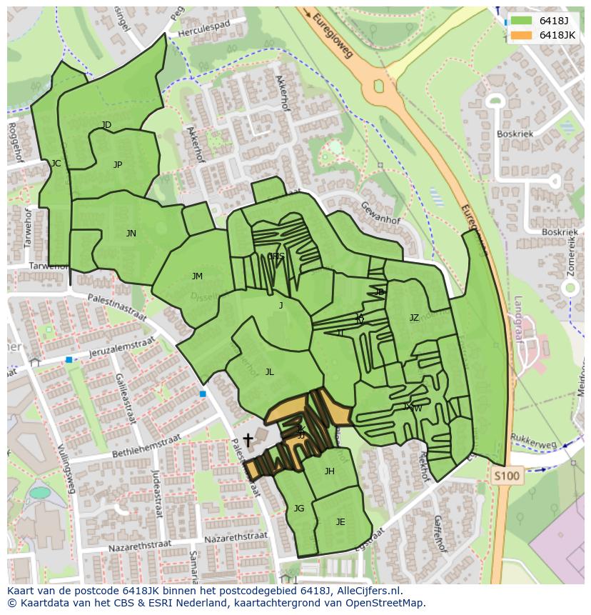 Afbeelding van het postcodegebied 6418 JK op de kaart.
