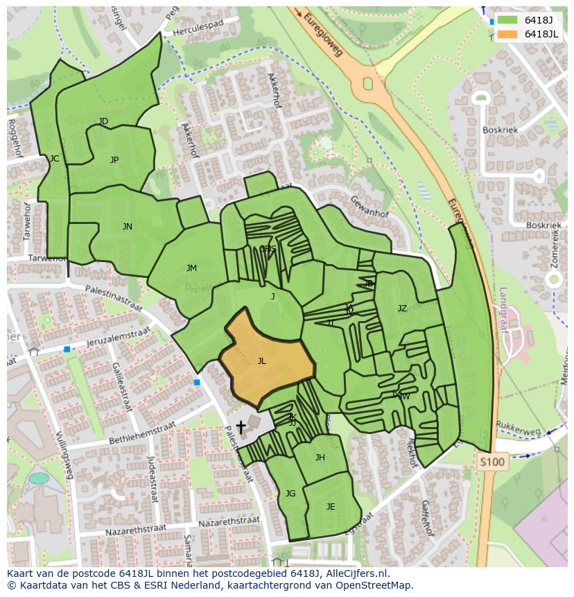 Afbeelding van het postcodegebied 6418 JL op de kaart.