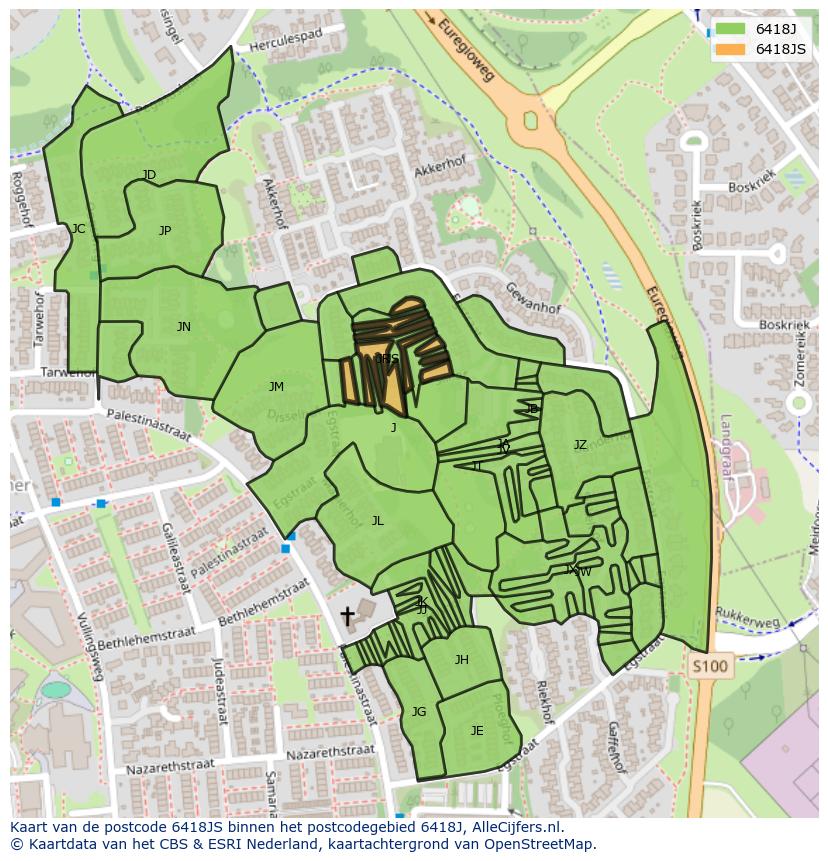 Afbeelding van het postcodegebied 6418 JS op de kaart.