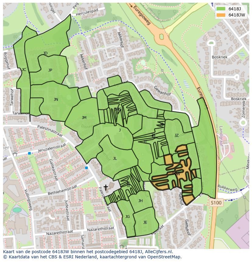 Afbeelding van het postcodegebied 6418 JW op de kaart.