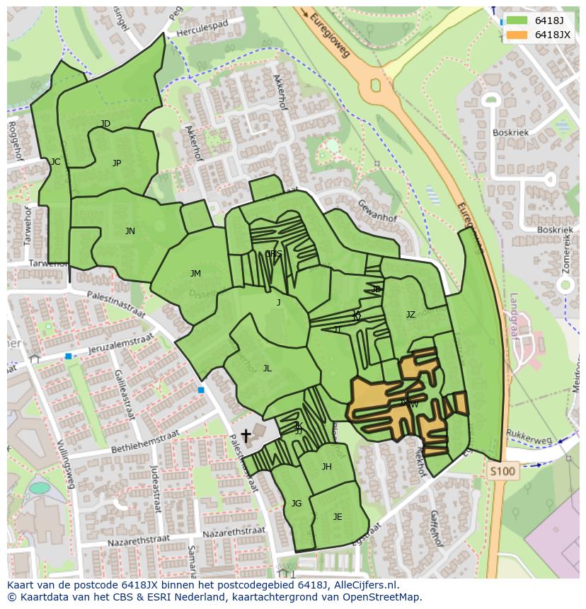 Afbeelding van het postcodegebied 6418 JX op de kaart.