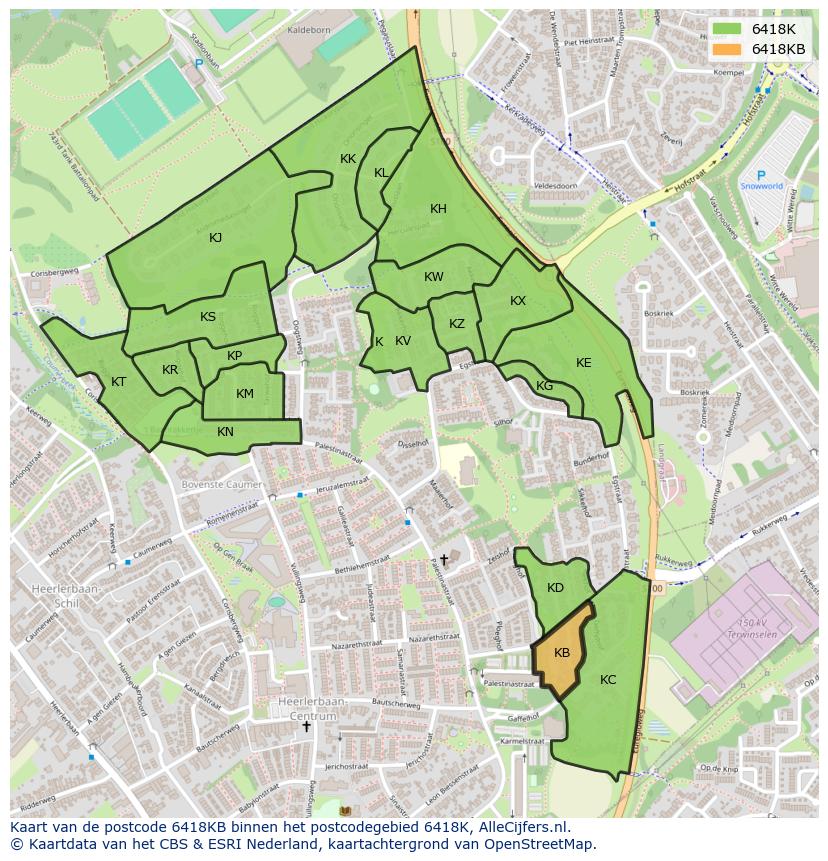 Afbeelding van het postcodegebied 6418 KB op de kaart.
