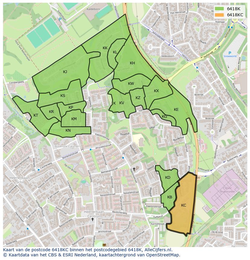 Afbeelding van het postcodegebied 6418 KC op de kaart.