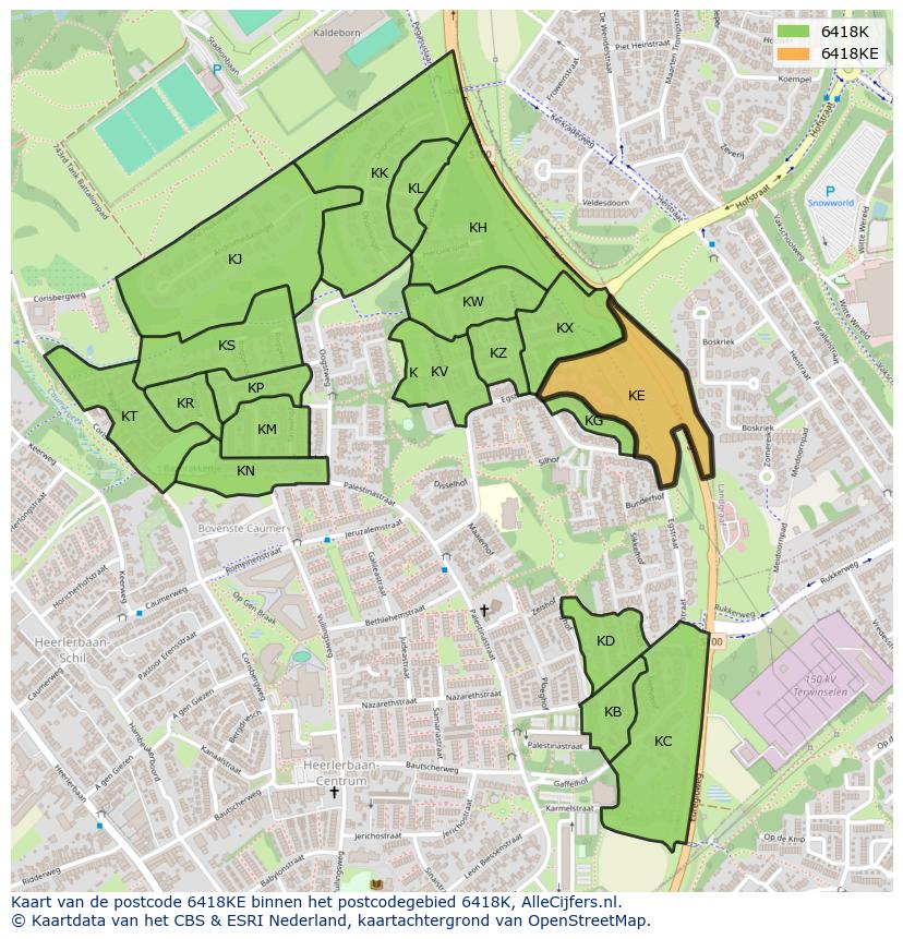 Afbeelding van het postcodegebied 6418 KE op de kaart.