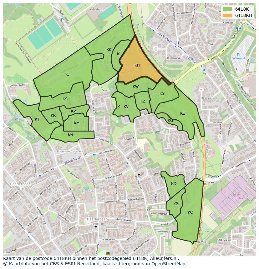 Afbeelding van het postcodegebied 6418 KH op de kaart.