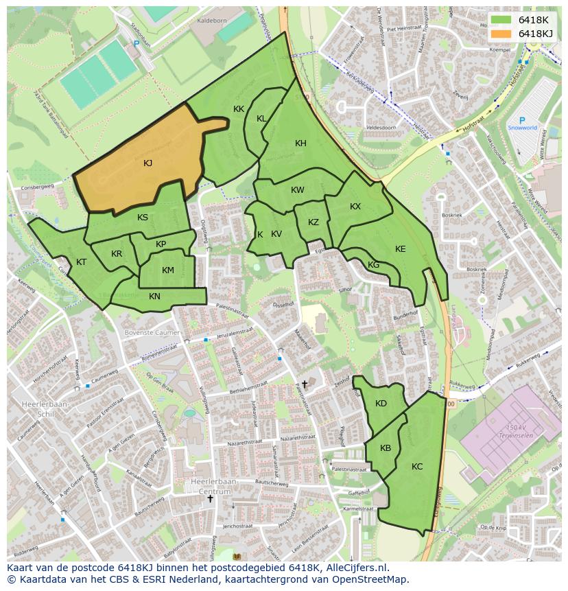 Afbeelding van het postcodegebied 6418 KJ op de kaart.