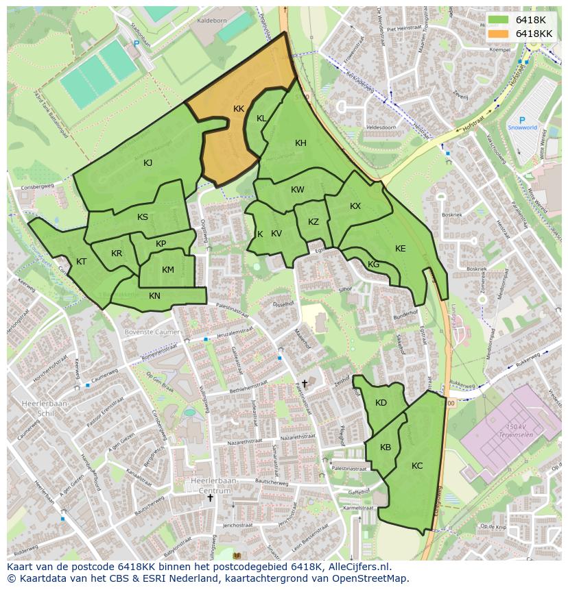 Afbeelding van het postcodegebied 6418 KK op de kaart.