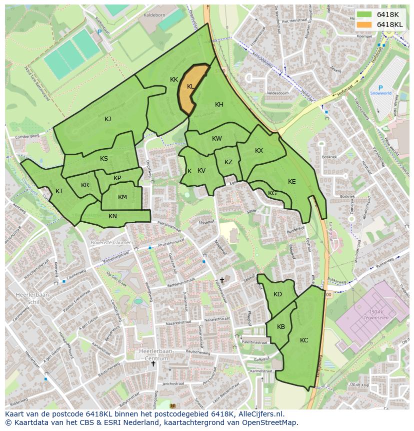 Afbeelding van het postcodegebied 6418 KL op de kaart.