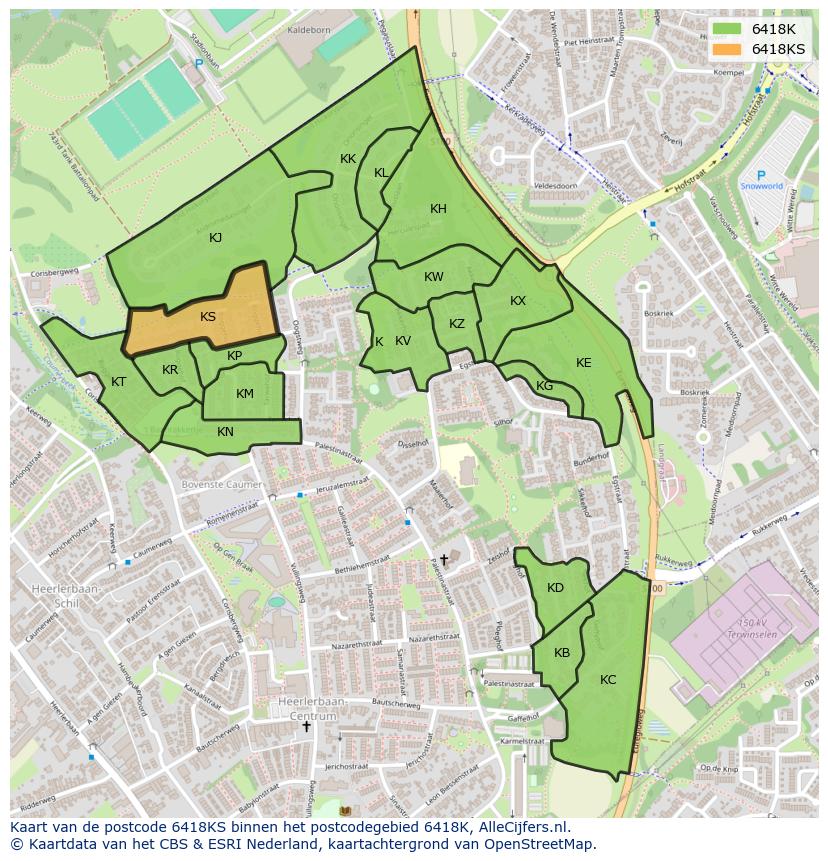 Afbeelding van het postcodegebied 6418 KS op de kaart.