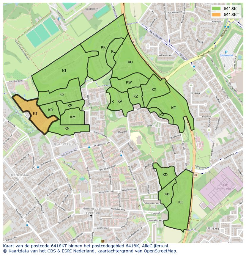 Afbeelding van het postcodegebied 6418 KT op de kaart.