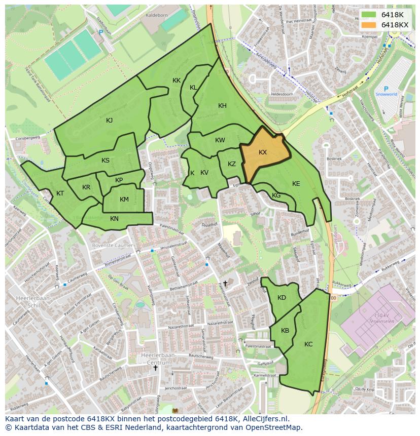 Afbeelding van het postcodegebied 6418 KX op de kaart.