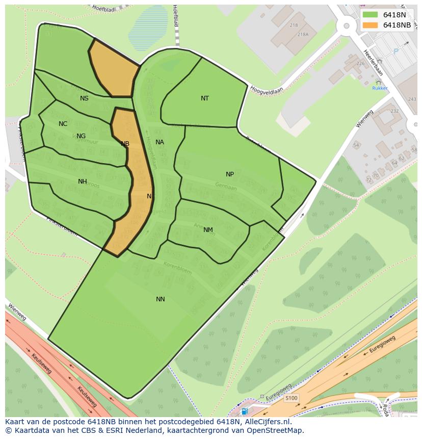 Afbeelding van het postcodegebied 6418 NB op de kaart.