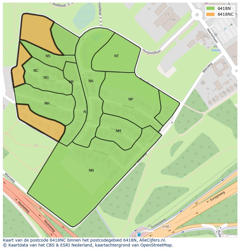 Afbeelding van het postcodegebied 6418 NC op de kaart.