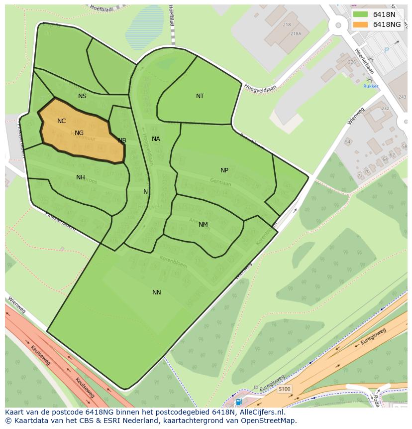Afbeelding van het postcodegebied 6418 NG op de kaart.