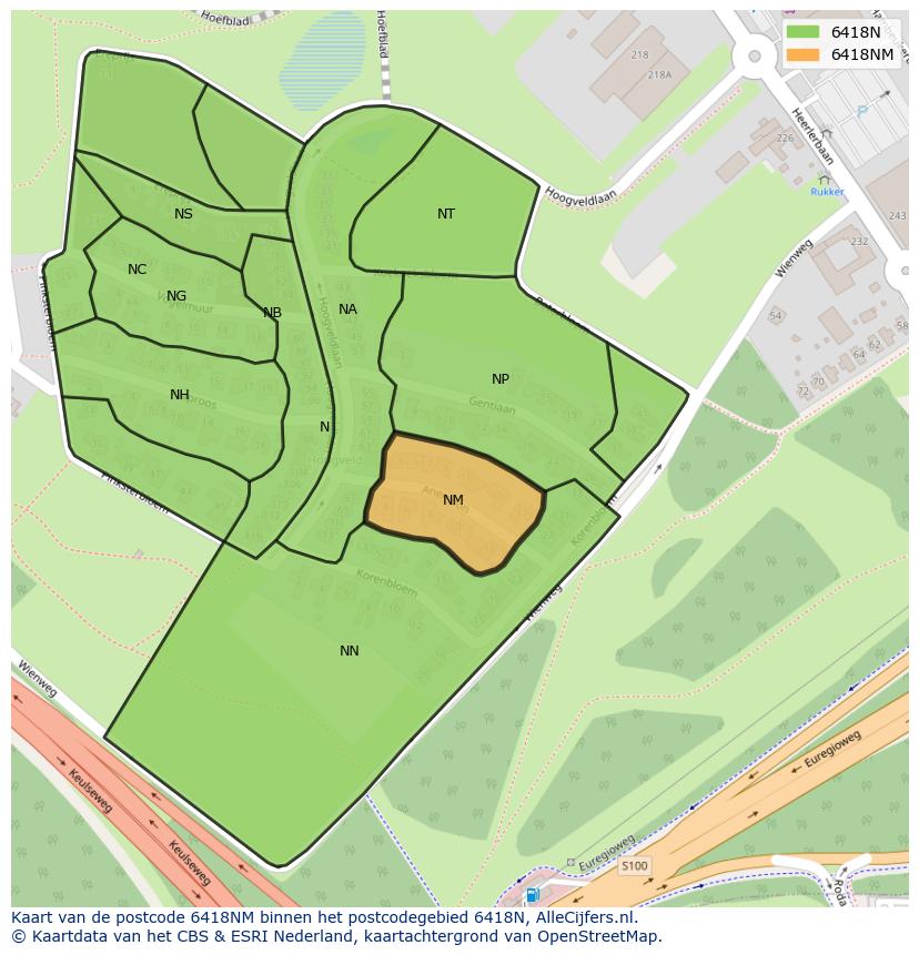 Afbeelding van het postcodegebied 6418 NM op de kaart.