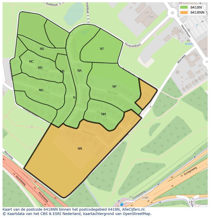 Afbeelding van het postcodegebied 6418 NN op de kaart.