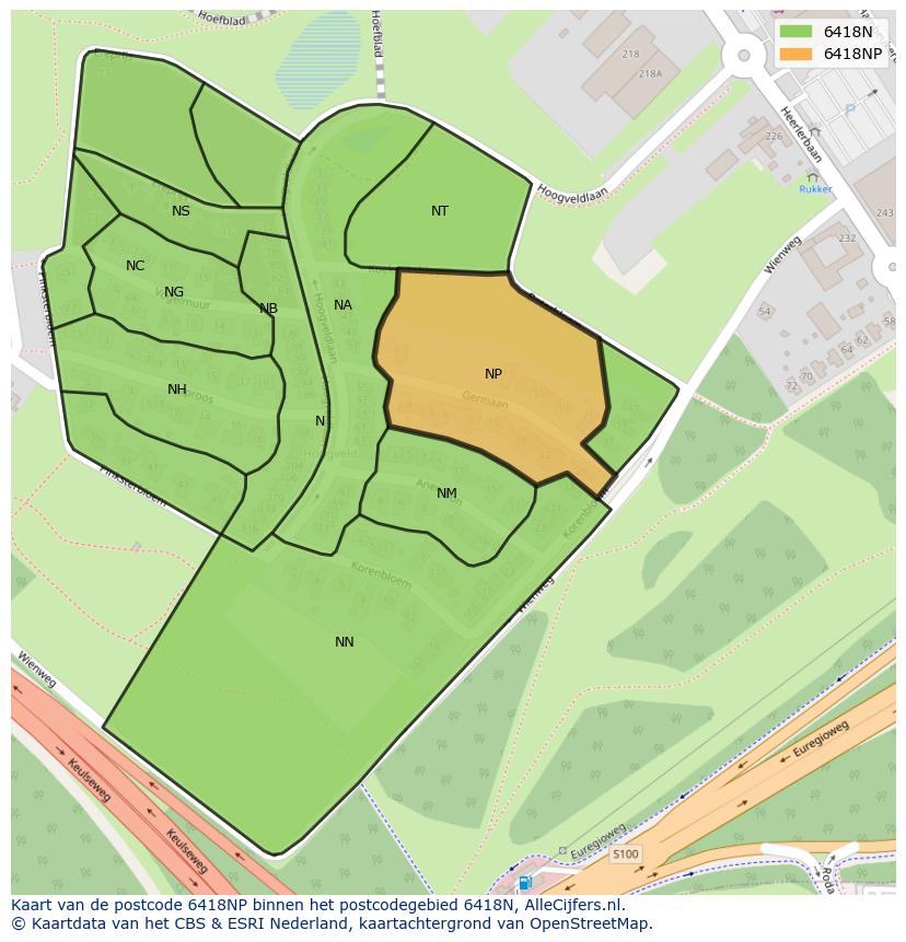 Afbeelding van het postcodegebied 6418 NP op de kaart.