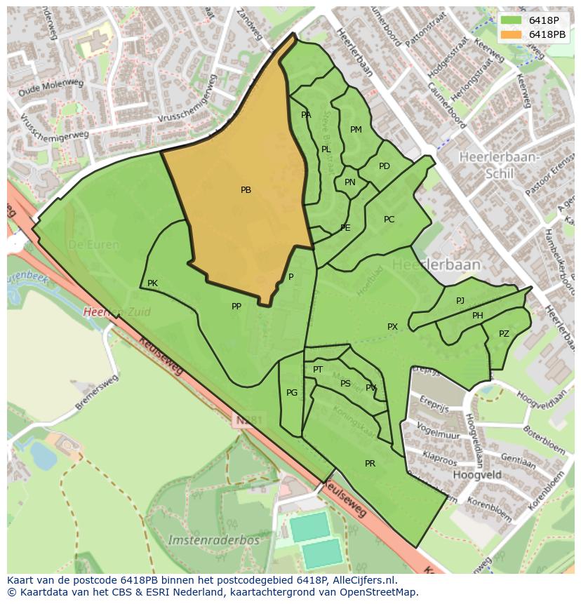 Afbeelding van het postcodegebied 6418 PB op de kaart.