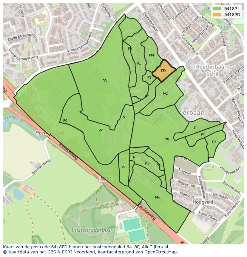 Afbeelding van het postcodegebied 6418 PD op de kaart.