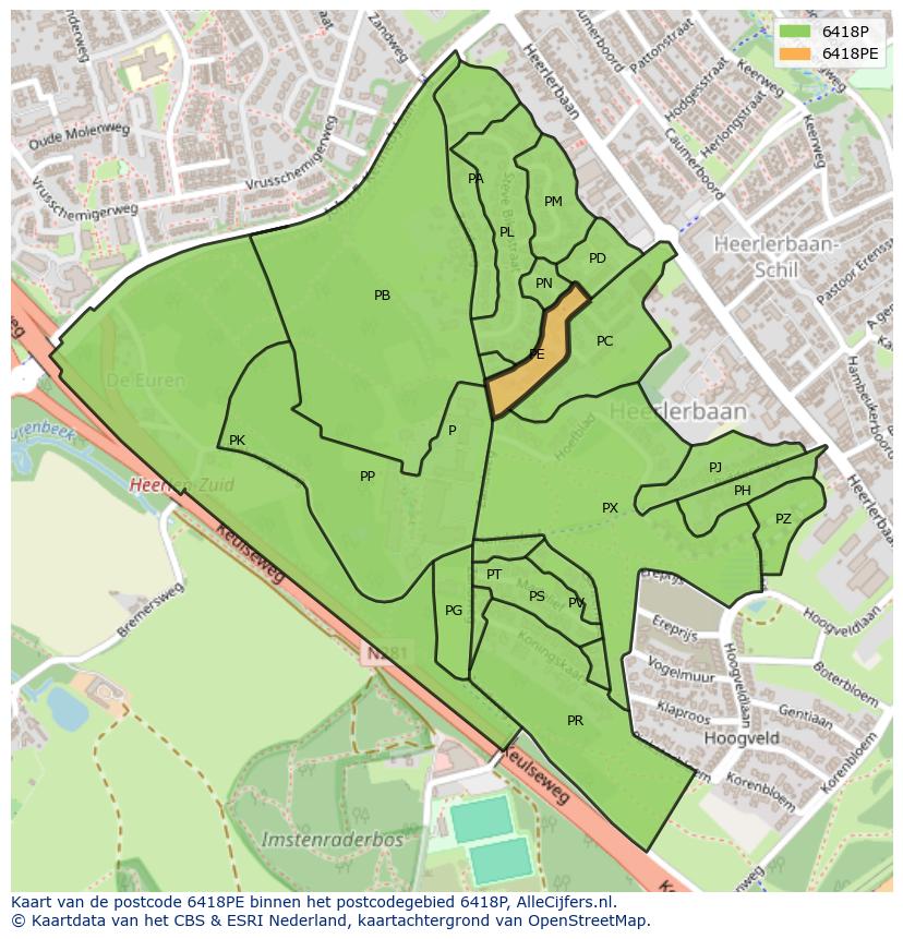 Afbeelding van het postcodegebied 6418 PE op de kaart.