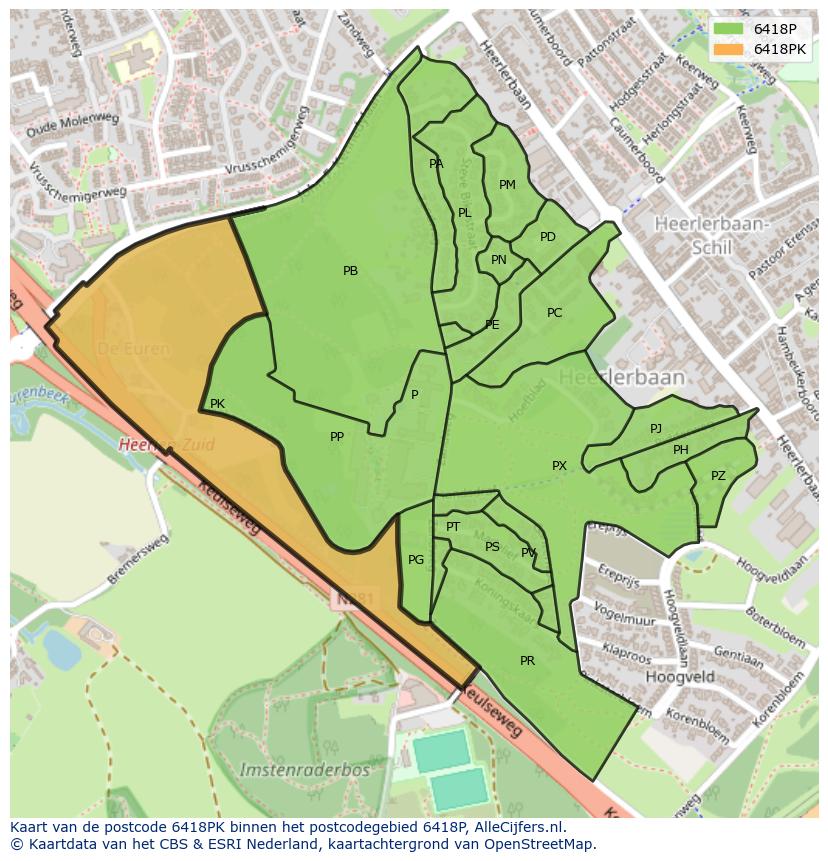 Afbeelding van het postcodegebied 6418 PK op de kaart.