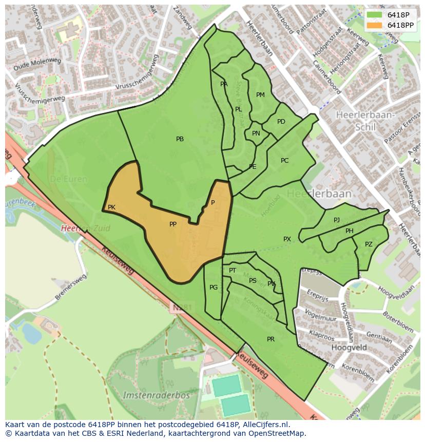 Afbeelding van het postcodegebied 6418 PP op de kaart.
