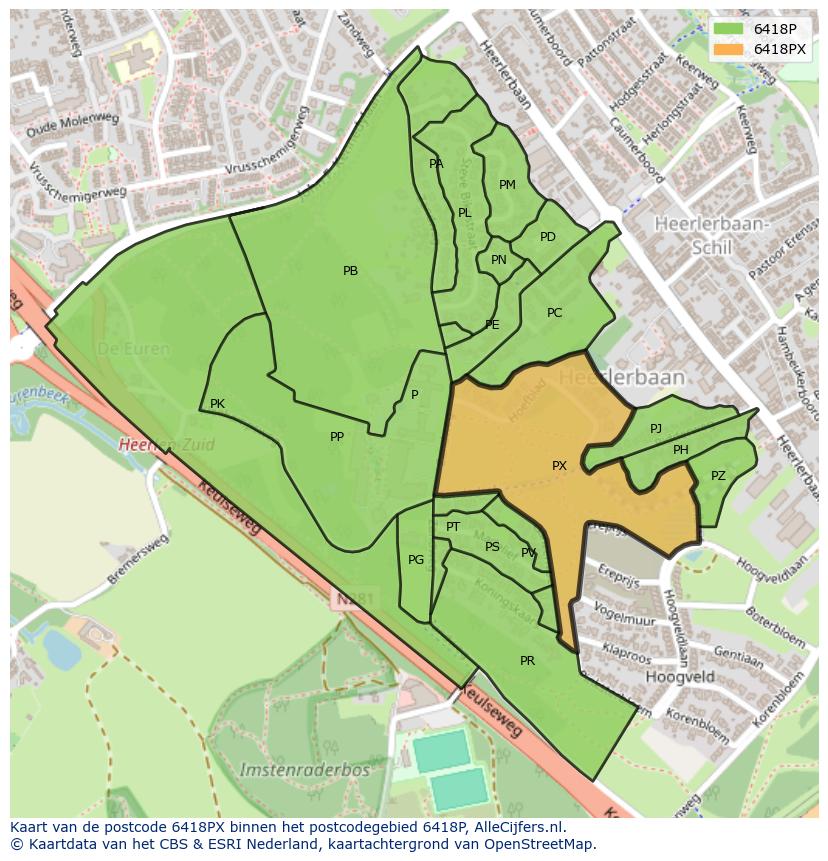 Afbeelding van het postcodegebied 6418 PX op de kaart.