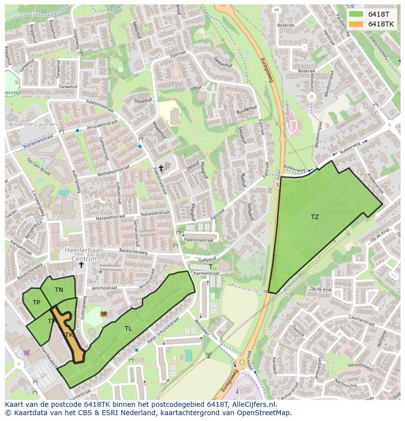 Afbeelding van het postcodegebied 6418 TK op de kaart.