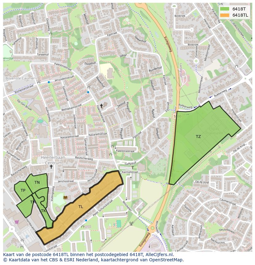 Afbeelding van het postcodegebied 6418 TL op de kaart.