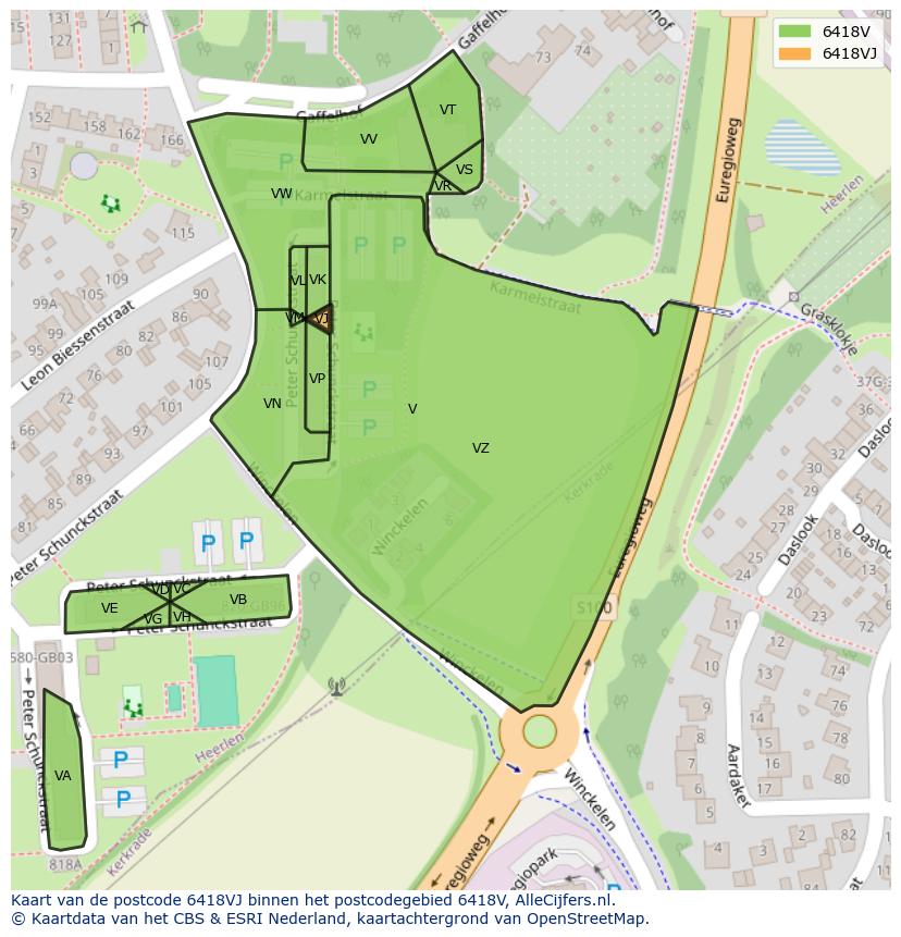 Afbeelding van het postcodegebied 6418 VJ op de kaart.