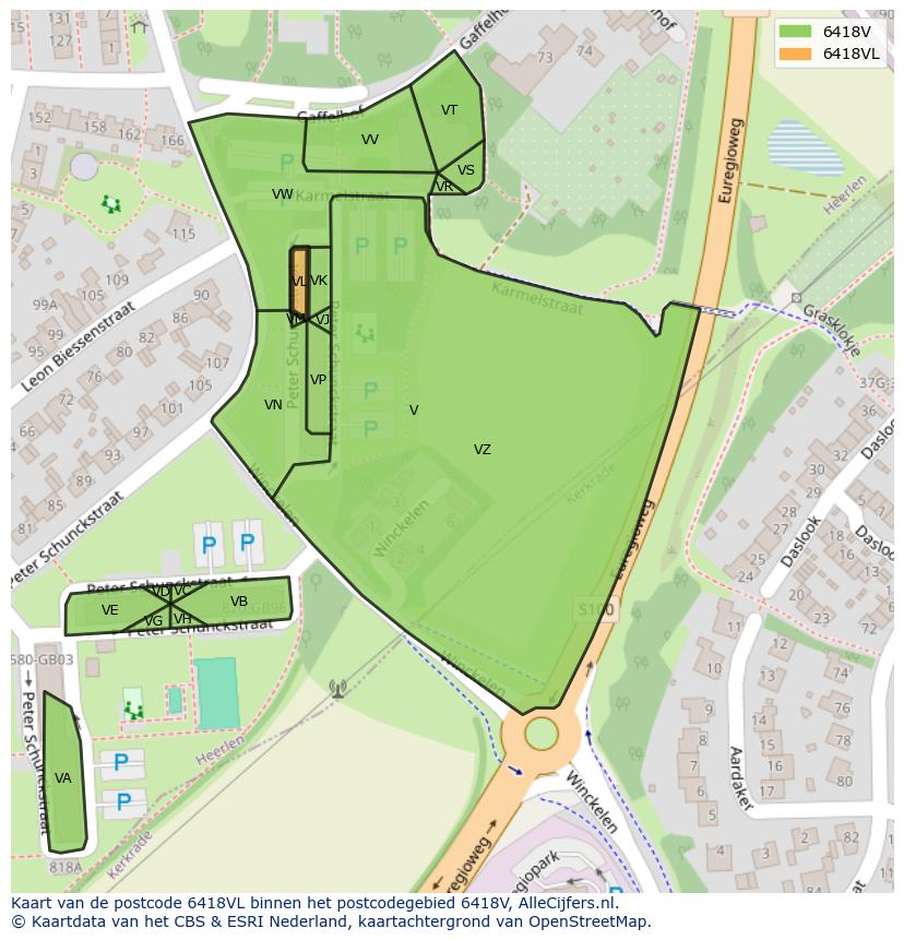 Afbeelding van het postcodegebied 6418 VL op de kaart.