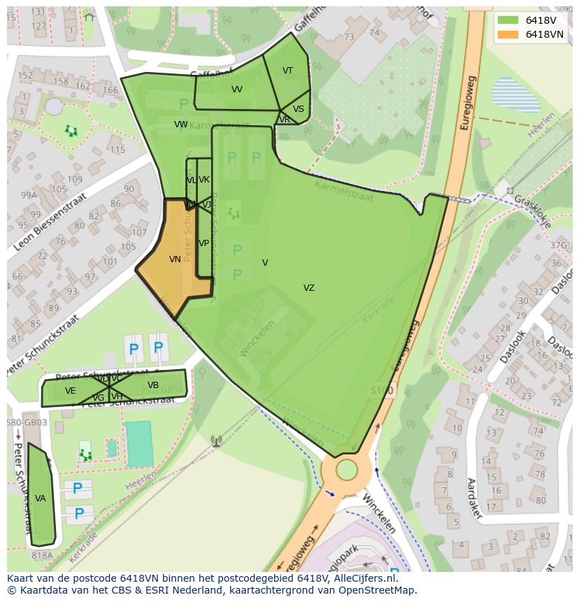 Afbeelding van het postcodegebied 6418 VN op de kaart.