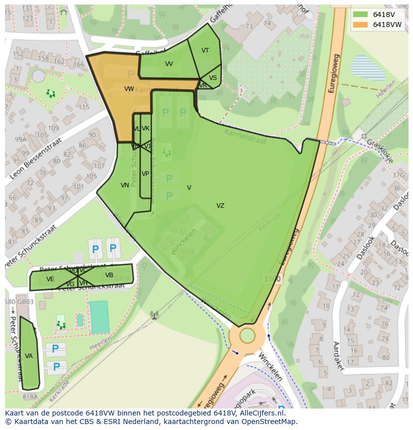Afbeelding van het postcodegebied 6418 VW op de kaart.