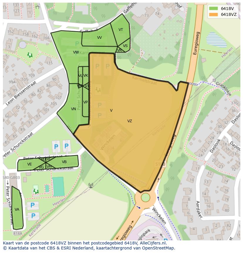 Afbeelding van het postcodegebied 6418 VZ op de kaart.