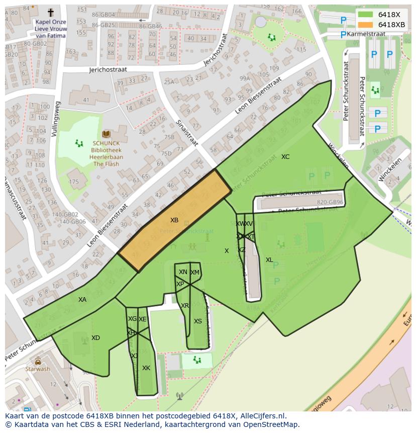 Afbeelding van het postcodegebied 6418 XB op de kaart.