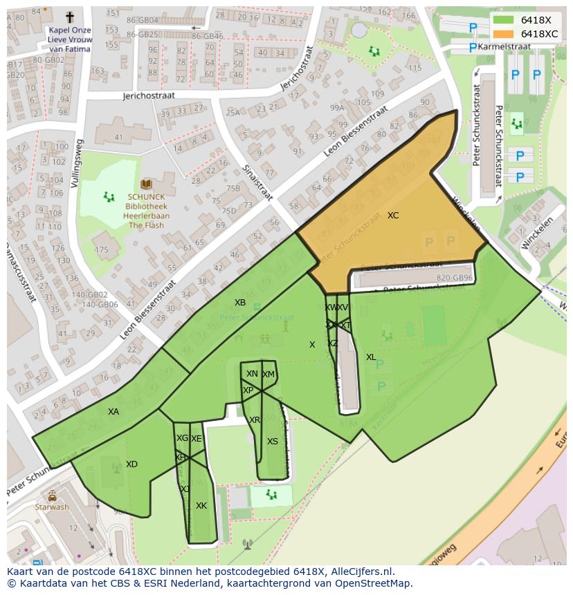 Afbeelding van het postcodegebied 6418 XC op de kaart.