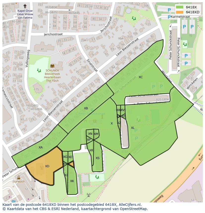 Afbeelding van het postcodegebied 6418 XD op de kaart.
