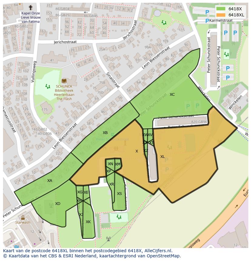 Afbeelding van het postcodegebied 6418 XL op de kaart.