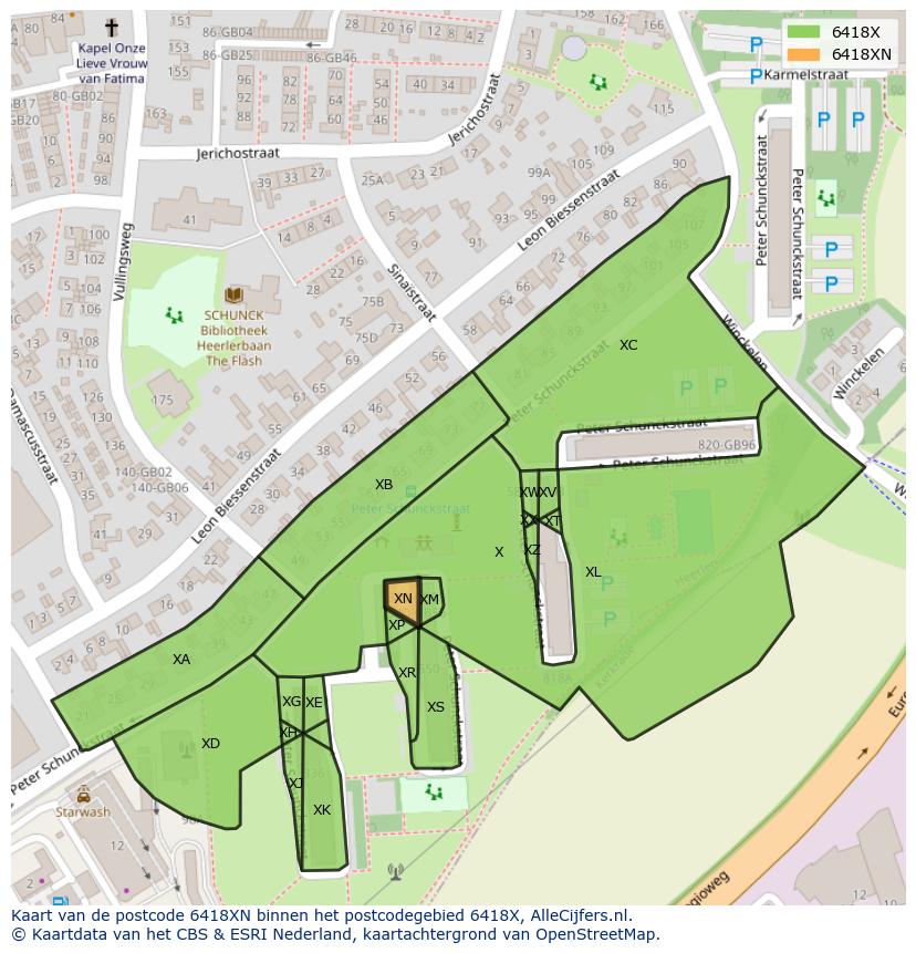 Afbeelding van het postcodegebied 6418 XN op de kaart.