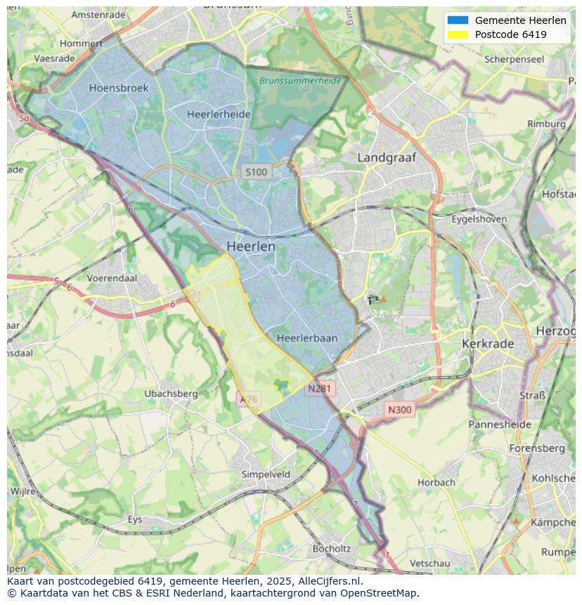 Afbeelding van het postcodegebied 6419 op de kaart.