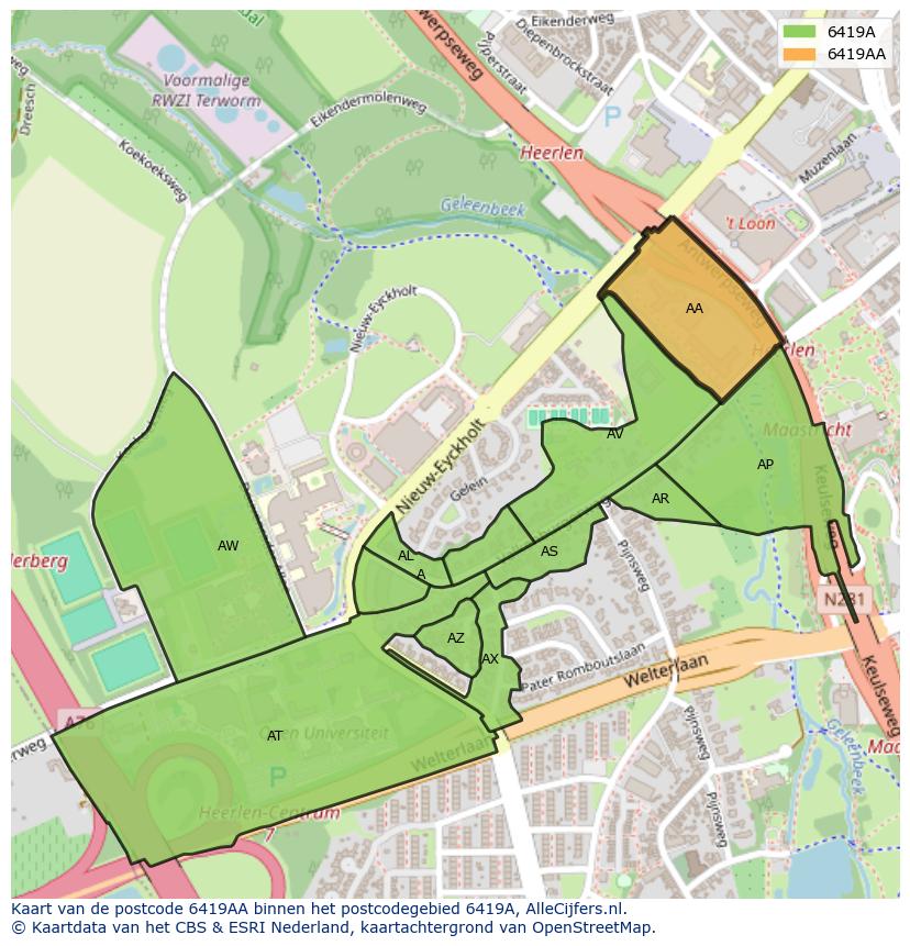 Afbeelding van het postcodegebied 6419 AA op de kaart.