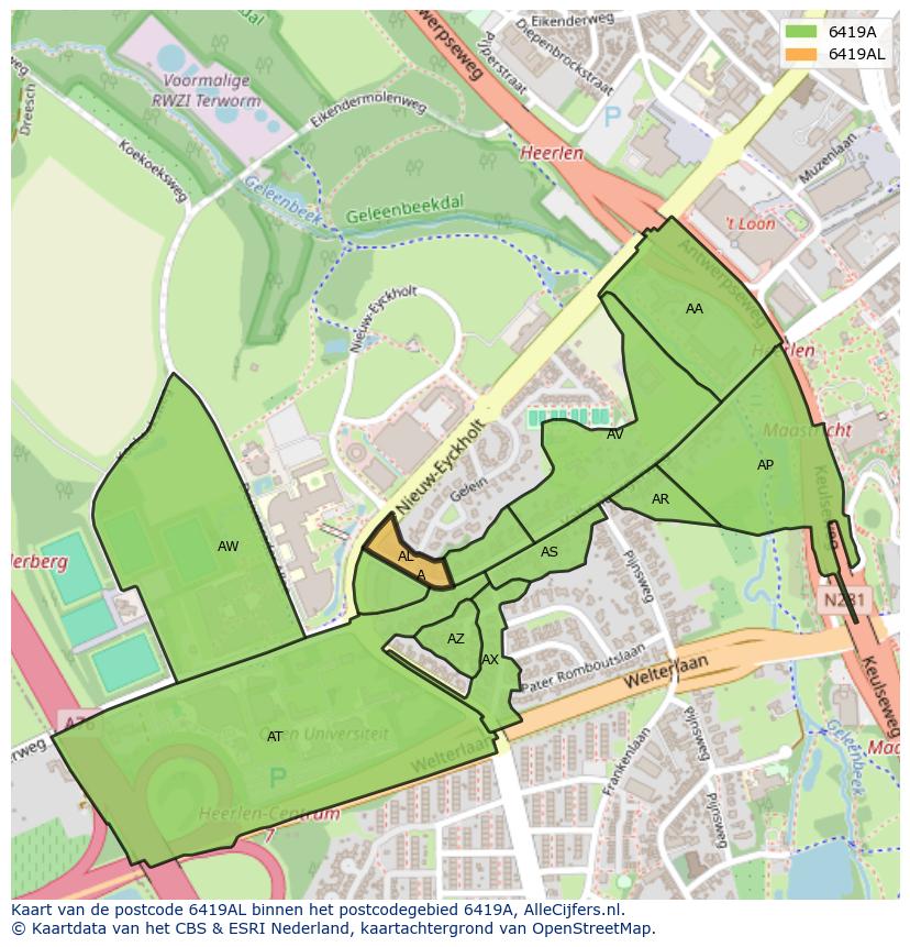 Afbeelding van het postcodegebied 6419 AL op de kaart.