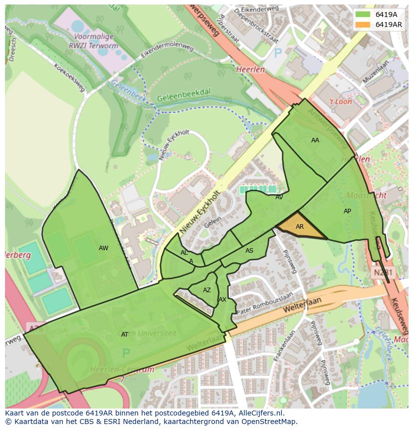 Afbeelding van het postcodegebied 6419 AR op de kaart.
