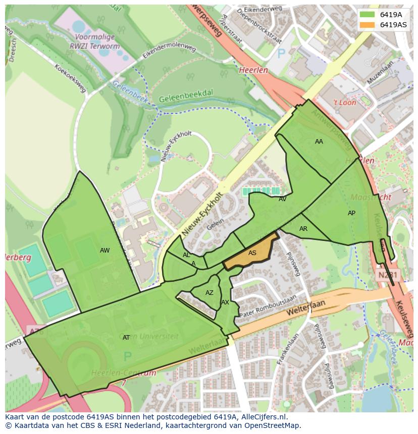 Afbeelding van het postcodegebied 6419 AS op de kaart.