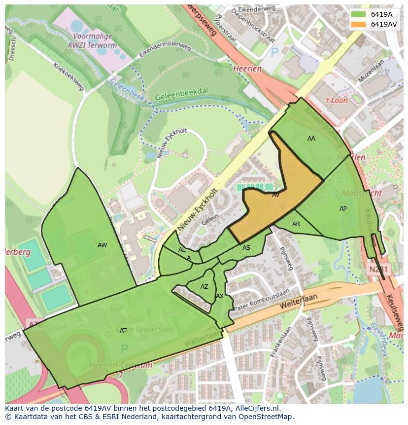 Afbeelding van het postcodegebied 6419 AV op de kaart.