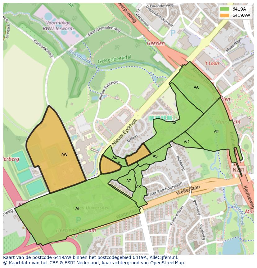 Afbeelding van het postcodegebied 6419 AW op de kaart.