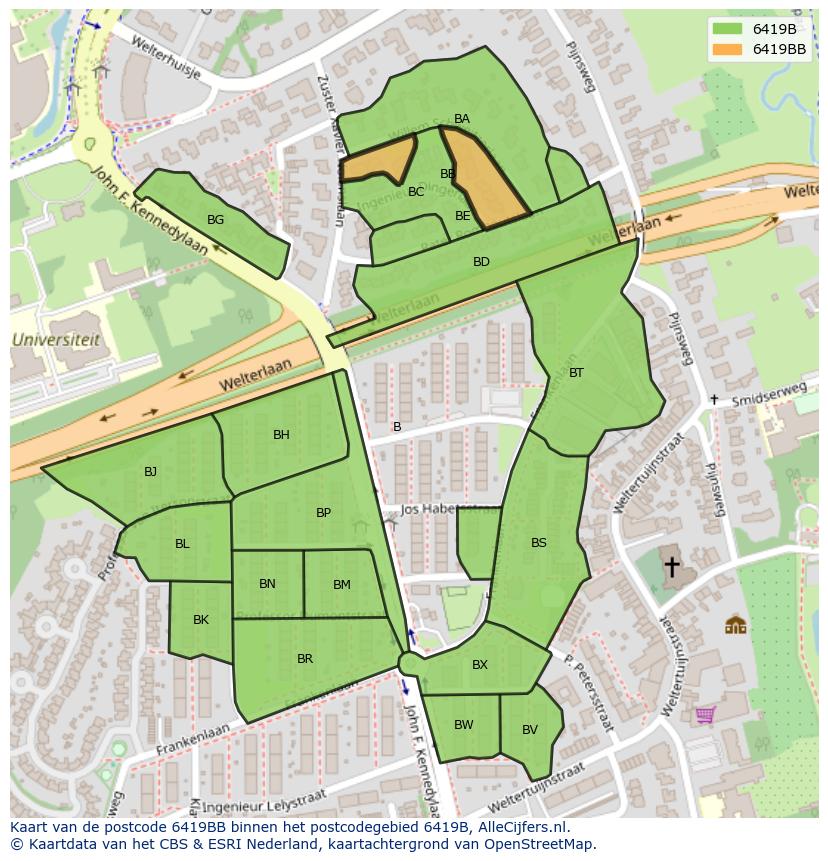 Afbeelding van het postcodegebied 6419 BB op de kaart.