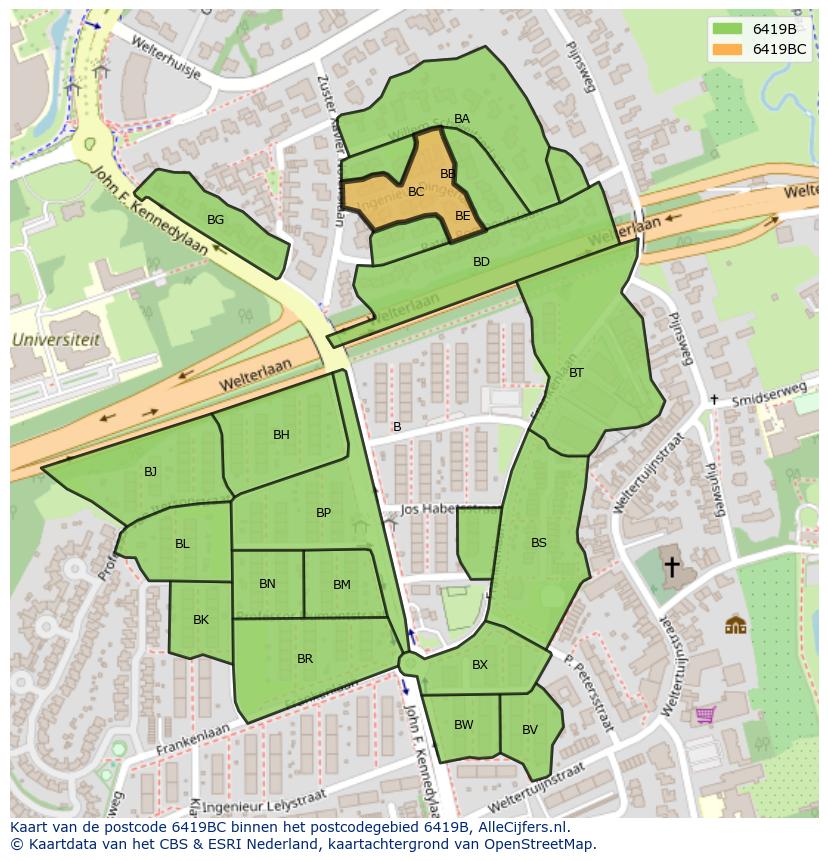 Afbeelding van het postcodegebied 6419 BC op de kaart.
