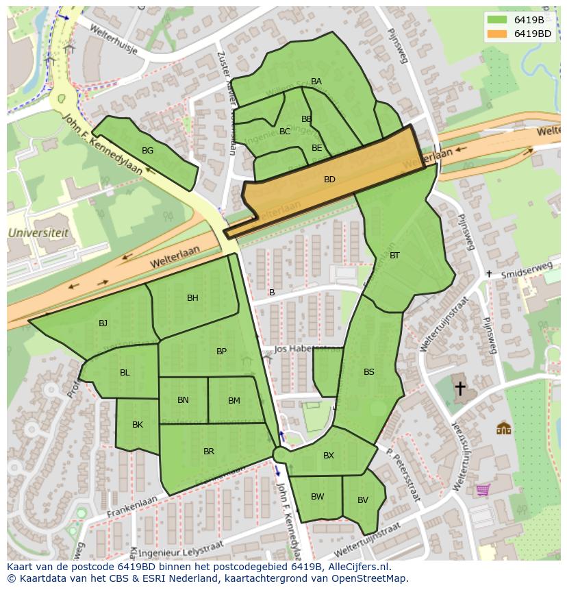 Afbeelding van het postcodegebied 6419 BD op de kaart.